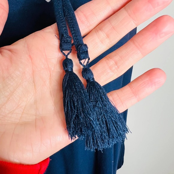 Wonderly Peasant Babydoll Top LARGE Jersey Knit Navy Blue Balloon Sleeve Peplum - Picture 3 of 6